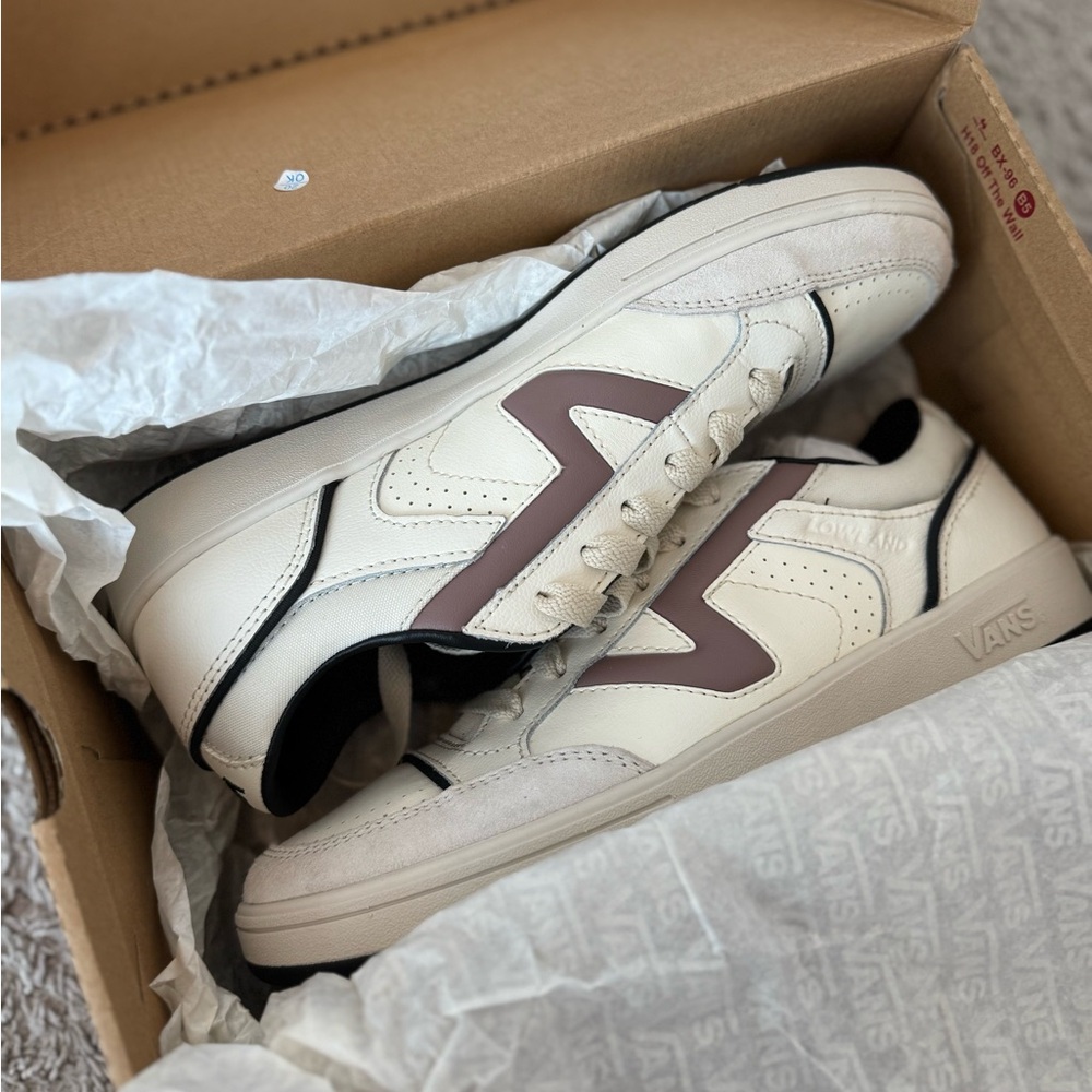 Vans Lowland ComfyCush Vintage Leather “Marshmallow Apple Butter” Sneakers